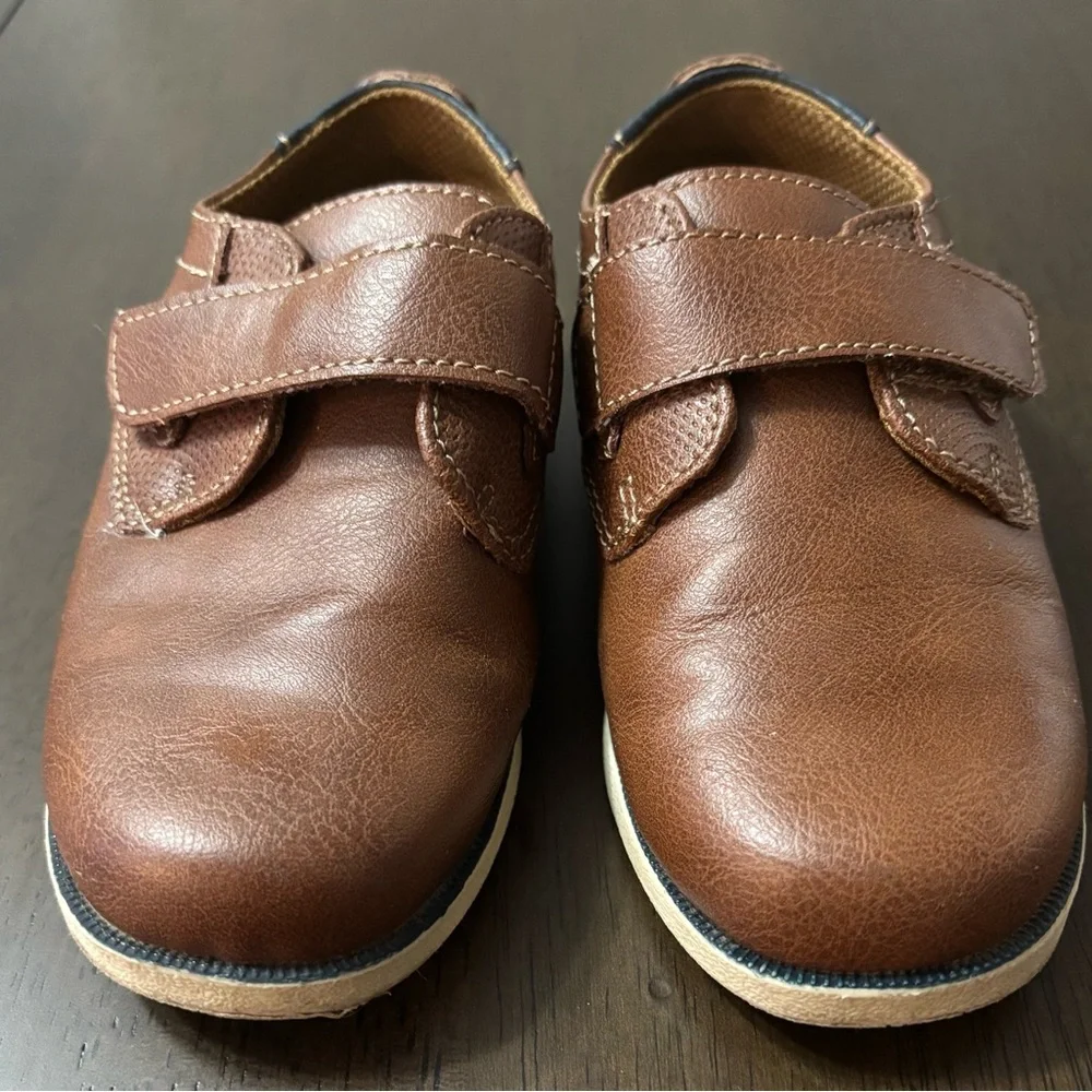 Jumping Beans Cognac Toddler Boys Dress Shoes Brown Loafers‎ Size 9T Hook Loop